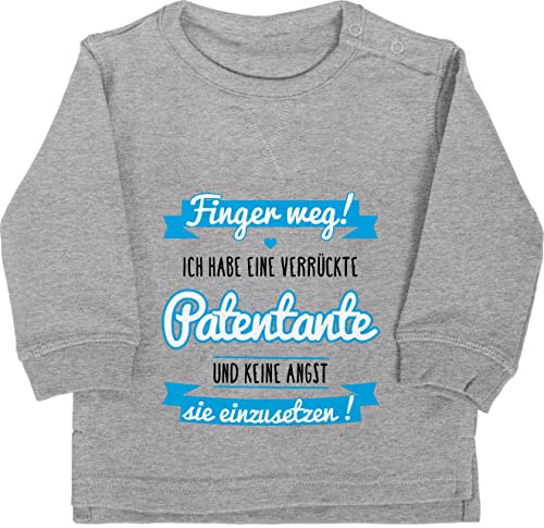 Shirtracer Baby Pullover Jungen Mädchen - Ich Habe eine verrückte Patentante - blau/schwarz - 6/12 Monate - Grau meliert - Oberteil Patin Finger Weg einzusetzen Pulli taufpatin goti patenkind von Shirtracer