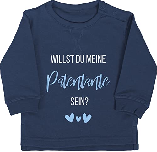 Baby Pullover Jungen Mädchen - Willst du meine Patentante sein? Babyblau - 6/12 Monate - Navy Blau - partentante godi babykleidung patentanten patin werden baby-kleidung taufpatin sein pulli goti von Shirtracer