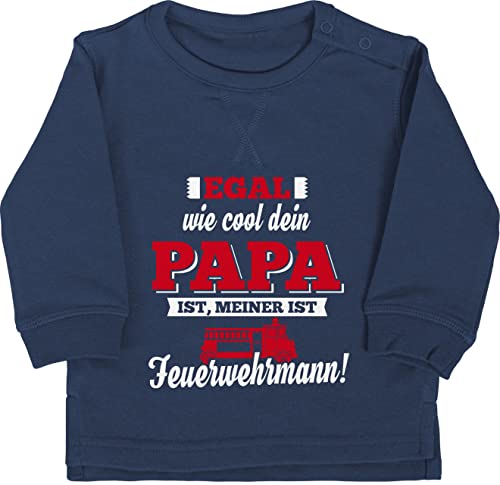 Baby Pullover Jungen Mädchen - Sprüche - Mein Papa Feuerwehrmann - 12/18 Monate - Navy Blau - babygeschenk lustig dad pulli babysachen mit sprüchen daddy sprüche. vatertag babysprüche vater von Shirtracer