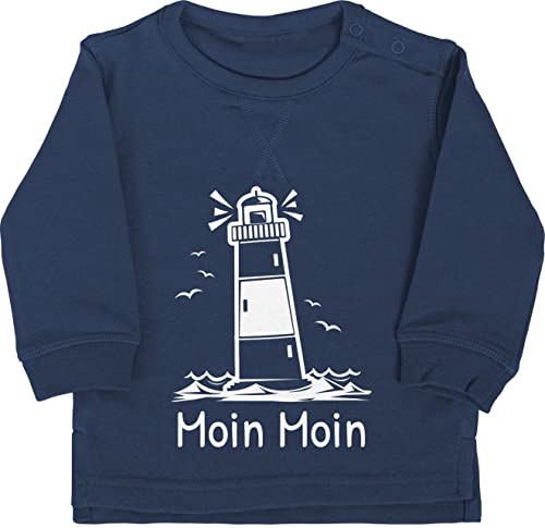 Baby Pullover Jungen Mädchen - Sprüche - Moin Moin - Leuchtturm - 12/18 Monate - Navy Blau - babysachen mit sprüchen Pulli für lustige Aufschrift Drauf witzige Spruch spruche Baby-Kleidung von Shirtracer