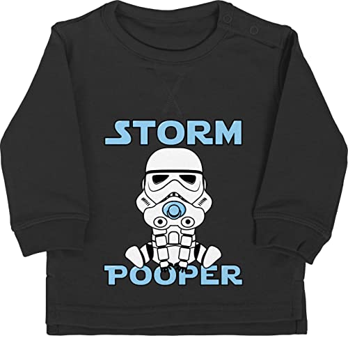 Baby Pullover Jungen Mädchen - Sprüche - Storm Pooper Stormpooper - 12/18 Monate - Schwarz - Spruch Poop Sweatshirt babysprüche lustiges zur Geburt Pulli babygeschenke lustig Comic Langarm von Shirtracer