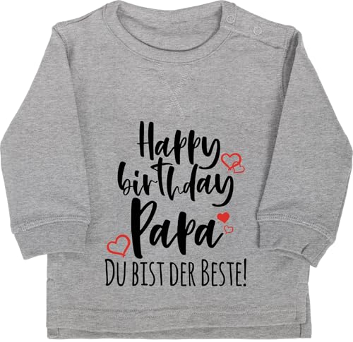 Baby Pullover Jungen Mädchen - Strampler & Junge - Happy Birthday Papa - 12/18 Monate - Grau meliert - Sachen für Neugeborene dad Babykleidung zur Geburt Vater Pulli Geschenke der Beste Oberteil von Shirtracer