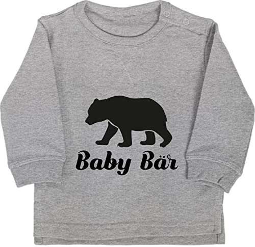 Pullover Jungen Mädchen - Tiermotiv Animal Print - Baby Bär - 6/12 Monate - Grau meliert - tiermotive bear sweatshirt partnerlook baer babykleidung familie look kleiner tiermotiven tier tiere von Shirtracer