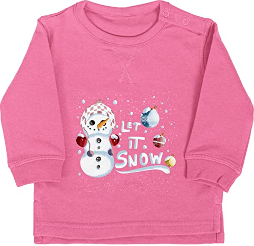 Baby Pullover Jungen Mädchen - Weihnachten Geschenke Christmas - Let it Snow - Schneemann - 6/12 Monate - Pink - pullover+schneemann outfit weihnachtsmotiv christbaumkugeln pulli clothes weihnacht von Shirtracer