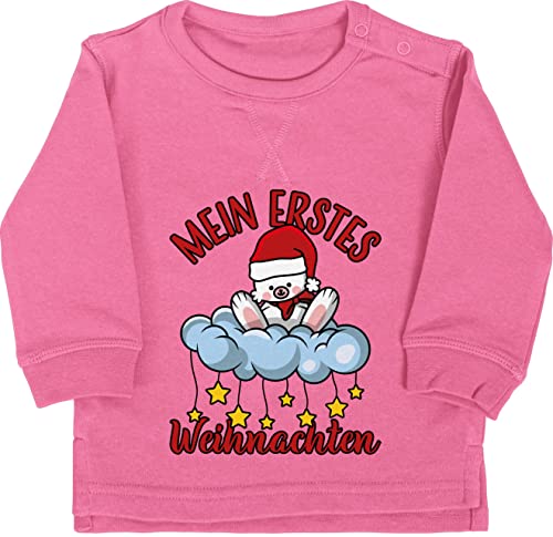 Baby Pullover Jungen Mädchen - Geschenke Christmas - Mein erstes Weihnachten - mit Hase - 6/12 Monate - Pink - Outfit Clothes weihnachtsmotiv weihnachtsoutfit weihnacht Weihnachts von Shirtracer