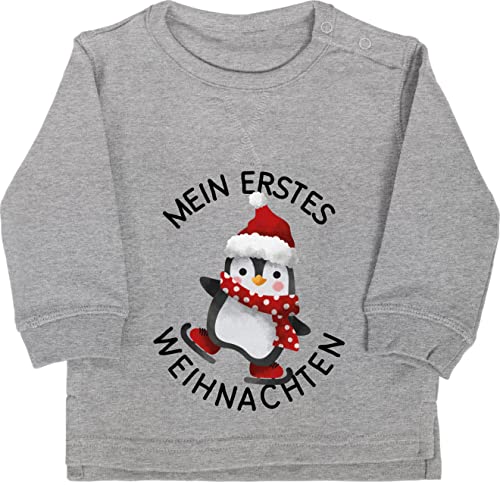 Baby Pullover Jungen Mädchen - Geschenke Christmas - Mein erstes Weihnachten mit Pinguin - schwarz - 18/24 Monate - Grau meliert - weihachten outfit weihnachtlich weihnachtliches weihnqchts von Shirtracer