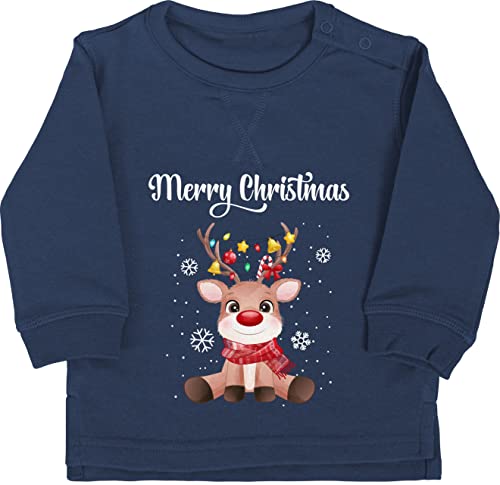 Baby Pullover Jungen Mädchen - Weihnachten Geschenke - Merry Christmas - süßes Rentier mit Lichterkette - 18/24 Monate - Navy Blau - weihnachtst chrismas weihnachtskleinigkeit weihnachts geschenk von Shirtracer