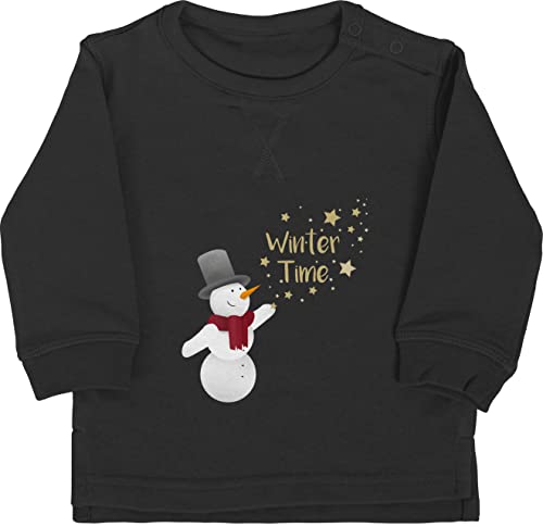 Baby Pullover Jungen Mädchen - Weihnachten Geschenke Christmas - Schneemann Winterzeit - 6/12 Monate - Schwarz - Outfit weihnachtsmotiv Xmas Sweatshirt Clothes weihnacht Winter weihnachtsoutfit von Shirtracer