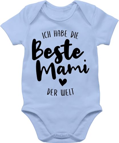 Baby Body Junge Mädchen - Mama - Ich habe die beste Mami der Welt schwarz - 1/3 Monate - Babyblau - babykleidung jungen mama's mamas best mam babybody strampler mum mutter ist babystrampler von Shirtracer