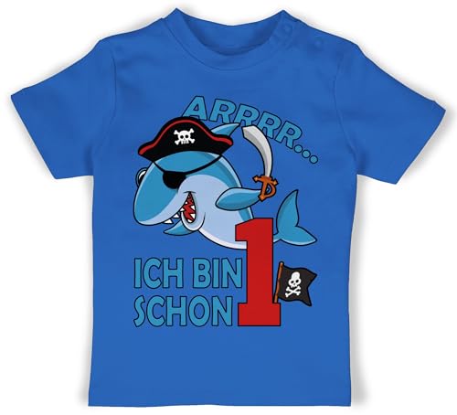Baby T-Shirt Mädchen Jungen - 1. Geburtstag - Arrrr ich Bin Schon eins mit Piraten-Hai - 12/18 Monate - Royalblau - geburtstagsshirt+1+Jahr 1 Jahr Tshirt geburtstagsshirt one einjährige Shirt von Shirtracer