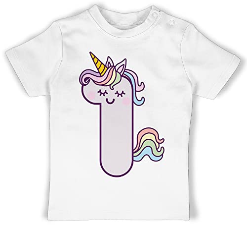 Baby T-Shirt Mädchen Jungen - 1. Geburtstag - Einhorn Eins - 12/18 Monate - Weiß - Tshirt 1 Jahr Outfit Geschenk t Shirt erster Geschenke geburtstagskleidung erstes 1ste Year Old zum von Shirtracer