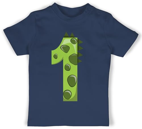 Baby T-Shirt Mädchen Jungen - 1. Geburtstag - Erster Dinosaurier - 6/12 Monate - Navy Blau - geburtstagsshirt 1 Jahr 1st Birthday Boy Outfit einjährige one Dino Tshirt Kinder Kleidung für von Shirtracer