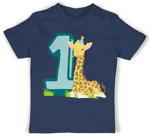 Baby T-Shirt Mädchen Jungen - 1. Geburtstag - Giraffe Eins - 18/24 Monate - Navy Blau - 1 Shirt Junge Jahr Geschenk Junge. Buben Geschenke jähriger Babygeschenk Geschenkideen+für+Baby+1+Jahr von Shirtracer