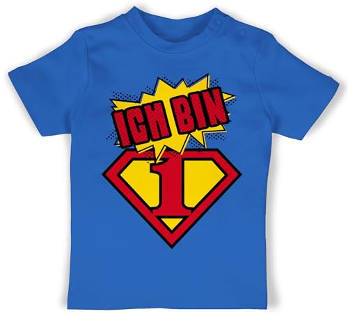 Baby T-Shirt Mädchen Jungen - 1. Geburtstag - Ich Bin eins Superheld - 6/12 Monate - Royalblau - geburtstagsshirt+1+Jahr 1 Jahr Tshirt geburtstagsshirt one einjährige Shirt 1st Birthday Boy Outfit von Shirtracer