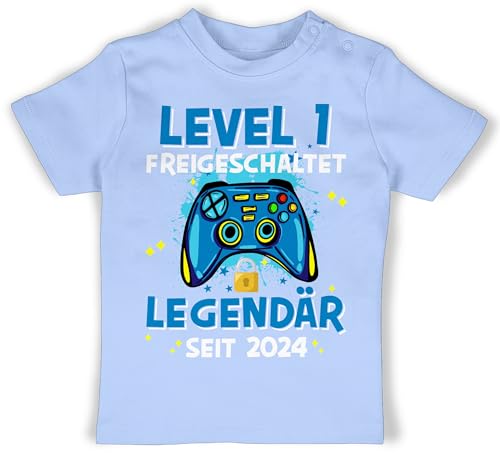 Baby T-Shirt Mädchen Jungen - 1. Geburtstag - Level 1 freigeschaltet Legendär seit 2024-12/18 Monate - Babyblau - geburtstagsshirt one einjährige 2023 Tshirt 1st Birthday Boy Outfit 1geburtstag von Shirtracer