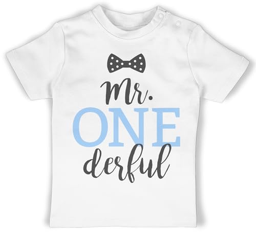 Baby T-Shirt Mädchen Jungen - 1. Geburtstag - Mr. One Derful - 18/24 Monate - Weiß - Mein Tshirt geburtstagsshirt+1+Jahr 1 Jahr erste Shirt 1st Birthday Boy Outfit einjährige First t-Shirts von Shirtracer
