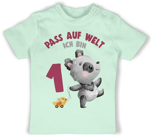 Baby T-Shirt Mädchen Jungen - 1. Geburtstag - Pass auf Welt ich Bin eins mit Panda - 18/24 Monate - Mintgrün - geburtstagsshirt+1+Jahr 1 Jahr alt Tshirt geburtstagsshirt one einjährige Schon von Shirtracer