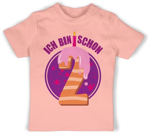 Baby T-Shirt Mädchen Jungen - 2. Geburtstag - Ich Bin Schon Zwei Kuchen rosa - 18/24 Monate - Babyrosa - geburtstagsshirt 2 2.Geburtstag Tshirt Jahre zweijährige Shirt Outfit 2, Tshirts von Shirtracer
