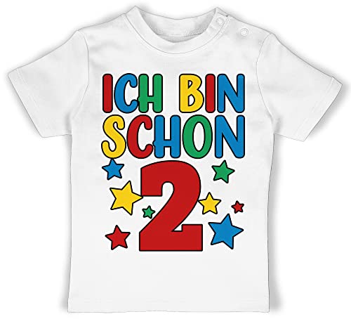 Baby T-Shirt Mädchen Jungen - 2. Geburtstag - Ich Bin Schon Zwei bunt - 18/24 Monate - Weiß - 2 Birthday Shirt zweijährige Tshirt Geburtstagsgeschenk für 2.Geburtstag t geburtstagsshirt Jahre von Shirtracer