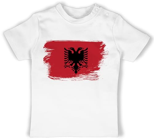 Baby T-Shirt Mädchen Jungen - 2024 Fussball EM Fanartikel - Albanien Albanija - 3/6 Monate - Weiß - Europameisterschaft Albania Shirt wm Albaner Tshirt fußball shqiptar Babykleidung fu Ball von Shirtracer