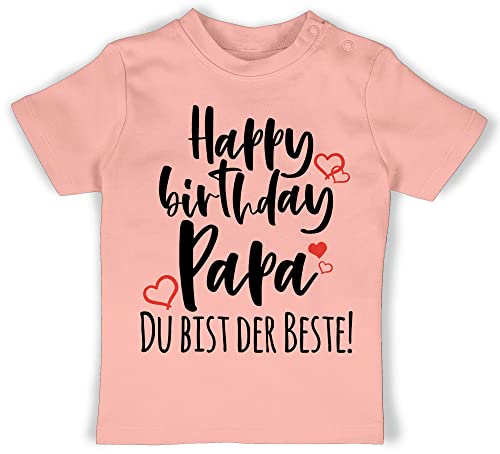 Baby T-Shirt Mädchen Jungen - Strampler & Junge - Happy Birthday Papa - 12/18 Monate - Babyrosa - Shirts Daddy Shirt Geburtstag Babykleidung Oberteil t Tshirt t-Shirts Oberteile für Kurzarm von Shirtracer