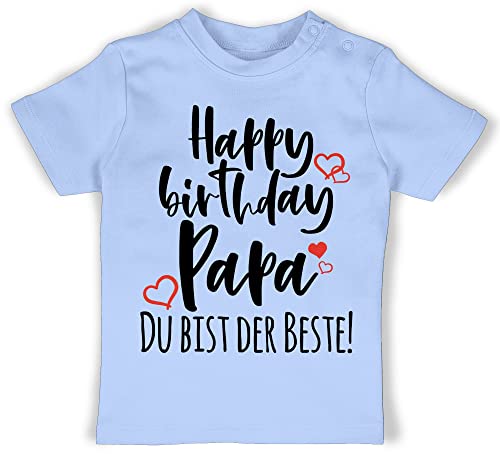 Baby T-Shirt Mädchen Jungen - Strampler & Junge - Happy Birthday Papa - 18/24 Monate - Babyblau - Shirt Bester Oberteil Geburtstag für Shirts Kurzarm dad Babykleidung Alles Gute zum Tshirt Daddy von Shirtracer