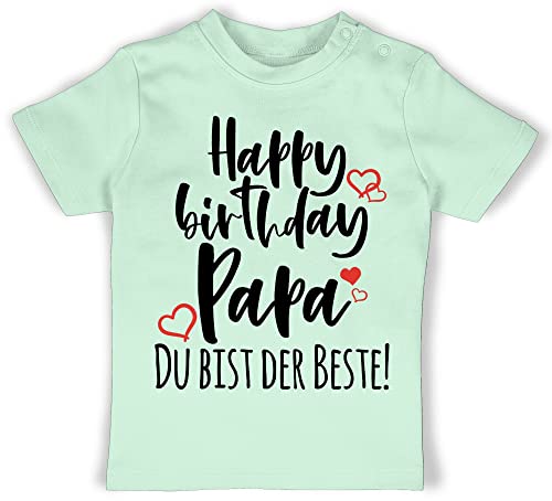 Baby T-Shirt Mädchen Jungen - Strampler & Junge - Happy Birthday Papa - 6/12 Monate - Mintgrün - babyshirts Geburtstag t - Shirt Daddy Shirts Bester Tshirt t-Shirts für Kurzarm Clothes Oberteil von Shirtracer