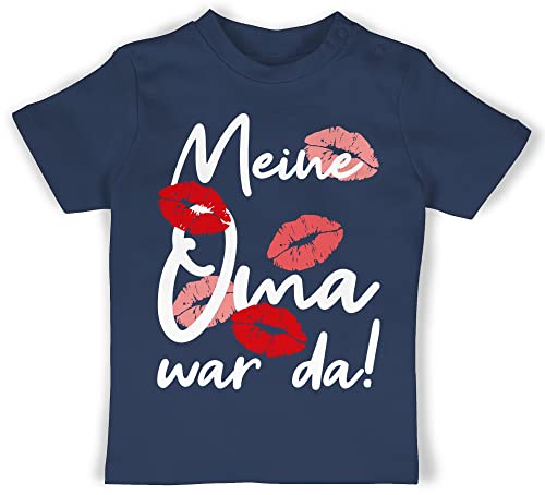 Baby T-Shirt Mädchen Jungen - Strampler & Junge - Meine Oma war da - weiß - 6/12 Monate - Navy Blau - babysachen mit sprüchen Tshirt sprüche Shirts für Shirt Drauf t Babykleidung babysprüche von Shirtracer