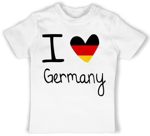 Baby T-Shirt Mädchen Jungen - 2024 Fussball EM Fanartikel - I Love Germany - 18/24 Monate - Weiß - t Shirt fußball wm deutsches Tshirts wm2022 Deutschland t-Shirts Fussball-wm German Flag Tshirt von Shirtracer