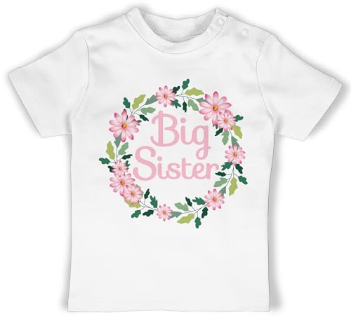 Baby T-Shirt Mädchen Jungen - Geschwister Bruder und Schwester - Big Sister mit Blumenkranz - 12/18 Monate - Weiß - geschwister! eine große oberteil geschwisteroutfit shirts geschwisteroutfitset von Shirtracer