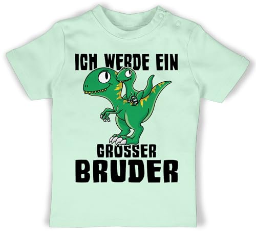 Baby T-Shirt Mädchen Jungen - Ich werde EIN großer Bruder mit Dinos - 6/12 Monate - Mintgrün - grosser Shirt 2024 t Geschenke Geschenk grosser+Bruder großer+Bruder größeren großen Big bro von Shirtracer