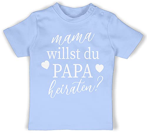 T-Shirt Mädchen Jungen - Hochzeit - Mama willst du Papa heiraten - Wollen wir Papa heiraten Baby Daddy heiraten Willst du Meinen Papa heiraten Heiratsantrag - 12/18 Monate - Babyblau - babyshirts von Shirtracer