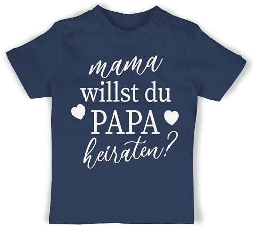 T-Shirt Mädchen Jungen - Hochzeit - Mama willst du Papa heiraten - Wollen wir Papa heiraten Baby Daddy heiraten Willst du Meinen Papa heiraten Heiratsantrag - 12/18 Monate - Navy Blau von Shirtracer