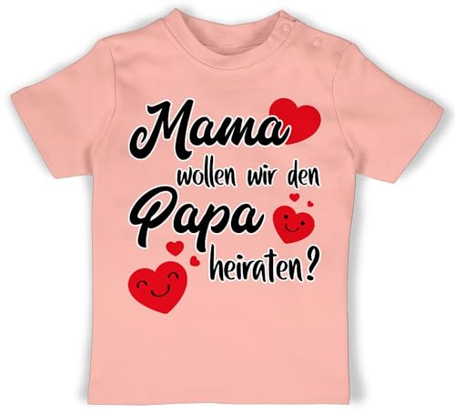 Baby T-Shirt Mädchen Jungen - Hochzeit - Mama wollen wir Papa heiraten - Heiratsantrag - 3/6 Monate - Babyrosa - t- Shirt verlobung t Shirts willst du Babybekleidung und Babykleidung möchtest von Shirtracer