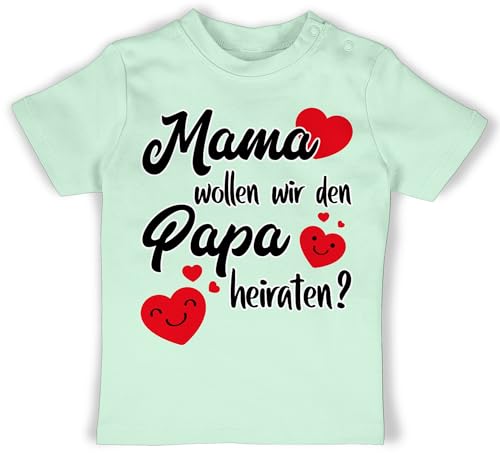 Baby T-Shirt Mädchen Jungen - Hochzeit - Mama wollen wir Papa heiraten - Heiratsantrag - 6/12 Monate - Mintgrün - Shirts willst du Tshirt Shirt Clothes t für hochzeitsantrag Herz t-Shirts Herzen von Shirtracer