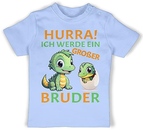 Baby T-Shirt Mädchen Jungen - Hurra endlich großer Bruder Dinos I Dino Geschenk Dinosaurier Brüder - 18/24 Monate - Babyblau - Big Brother Shirt Bruder werde Tshirt Outfit für großen von Shirtracer