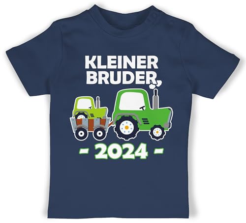 Baby T-Shirt Mädchen Jungen - Kleiner Bruder 2024 Traktor - 3/6 Monate - Navy Blau - Little Brother kleinen Shirts Geschenk 2023 Tshirts kleine Shirt brüder Tshirt bro t-Shirts t von Shirtracer