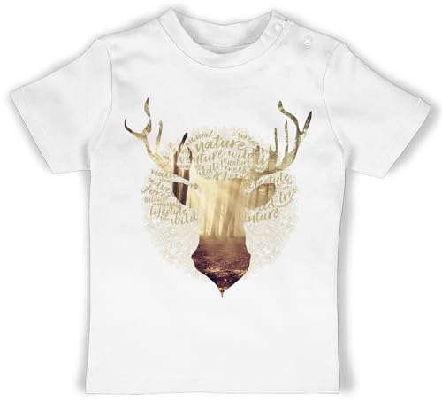 Baby T-Shirt Mädchen Jungen - Kompatibel mit Oktoberfest Outfit - Hirsch Motiv Geschenk Jäger I Hirschgeweih Tracht - 18/24 Monate - Weiß - Tshirt trachtenshirt bayrisch Jaeger Shirt Trachten von Shirtracer