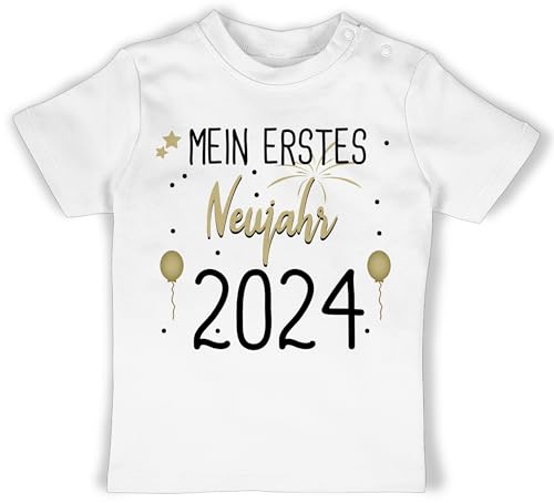 Baby T-Shirt Mädchen Jungen - Silvester - Mein 1. Neujahr schwarz 2025-6/12 Monate - Weiß - New Year 2024 Tshirt neues Jahr Shirt Silvester, 1 Babykleidung Sylvester erstes t Guten rutsch First von Shirtracer