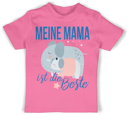 Baby T-Shirt Mädchen Jungen - Meine Mama ist die Beste Elefanten - 12/18 Monate - Pink - muttertaggeschenke Mutter Mami Geschenk Geschenke besondere lieben 2024 für mom and von Shirtracer