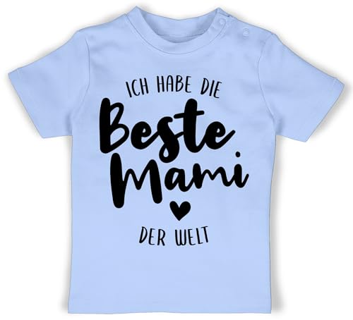 Baby T-Shirt Mädchen Jungen - Mama - Ich Habe die Beste Mami der Welt schwarz - 12/18 Monate - Babyblau - Fuer Mutter Shirt Mothers Tshirt muttertagsgeschenk besten Mamas Mama's muddi mom von Shirtracer