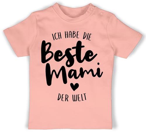 Baby T-Shirt Mädchen Jungen - Mama - Ich Habe die Beste Mami der Welt schwarz - 3/6 Monate - Babyrosa - Geschenk Fuer Mutter t Shirt Mother Tshirt Geschenke für mütter muttertagsgeschenke mom von Shirtracer