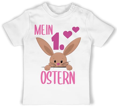 Baby T-Shirt Mädchen Jungen - Ostergeschenke - Mein 1. Ostern süßer Hase - 6/12 Monate - Weiß - Osterhase Outfit Oster Babykleidung Easter First Tshirt osteroutfit ostermotiv erste Shirt Hasen von Shirtracer