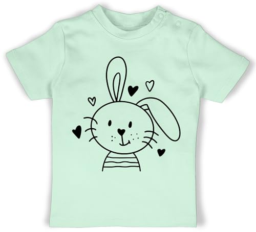 Baby T-Shirt Mädchen Jungen - Ostergeschenke Ostern - Hasen Schlappohr Osterhase - 12/18 Monate - Mintgrün - hase Shirt Easter Outfit osterkleinigkeiten Scribble Babykleidung Tshirt von Shirtracer