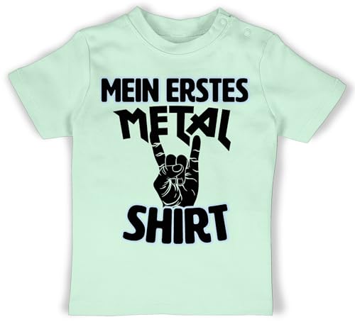 Baby T-Shirt Mädchen Jungen - Sprüche - Mein erstes Metal Shirt schwarz - 3/6 Monate - Mintgrün - Babykleidung mit sprüchen Spruch First Tshirt t-Shirts für Jungs spruche lustige babygeschenke von Shirtracer