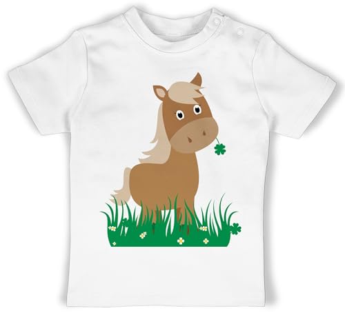 Baby T-Shirt Mädchen Jungen - Pferde - Süßes Pferd - 6/12 Monate - Weiß - REIT t- Shirt Geschenk mit pferden t Shirts Pferdesport Tshirt Pferde-Print reiten Frau pferdeliebhaber Horse von Shirtracer