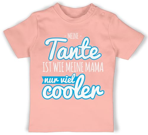 Baby T-Shirt Mädchen Jungen - Meine Tante ist wie Meine Mama nur viel Cooler blau - 12/18 Monate - Babyrosa - Aunt Auntie Tshirt Geschenk coolste t Shirts babygeschenke von Shirt babyshirts für von Shirtracer