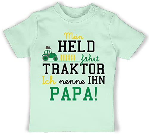 Baby T-Shirt Mädchen Jungen - Traktoren - Mein Held fährt Traktor - 1/3 Monate - Mintgrün - Papa trecker Shirts Fan dad Oberteil mit des Alltags t - Shirt sprüche ist t-Shirts Drauf Fahren von Shirtracer