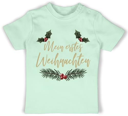 Baby T-Shirt Mädchen Jungen - Geschenke Christmas - Mein erstes Weihnachten - Wasserfarben - Zweige - 12/18 Monate - Mintgrün - weihnachtlich weinachts weihachten weihnachtsmotive x-Mas x Mas Xmas von Shirtracer