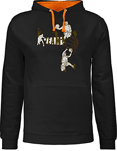 Pullover Herren Frauen Hoodie Kontrast zweifarbig - Trikot Ersatz Training - Basketball Team - L - Schwarz/Orange - Pulli männer Kapuzenpullover Damen pullis zweifarbige Kleidung Jungen von Shirtracer